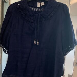 Joie Navy Blouse with Lace Details